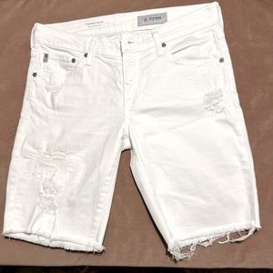 AG The Nikki Short.  Soft denim white shirt. Lightly distressed.